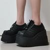 Gothic Punk Platform Shoes: Chunky-Soled, Striped, Breathable Leather with Lace-up Design