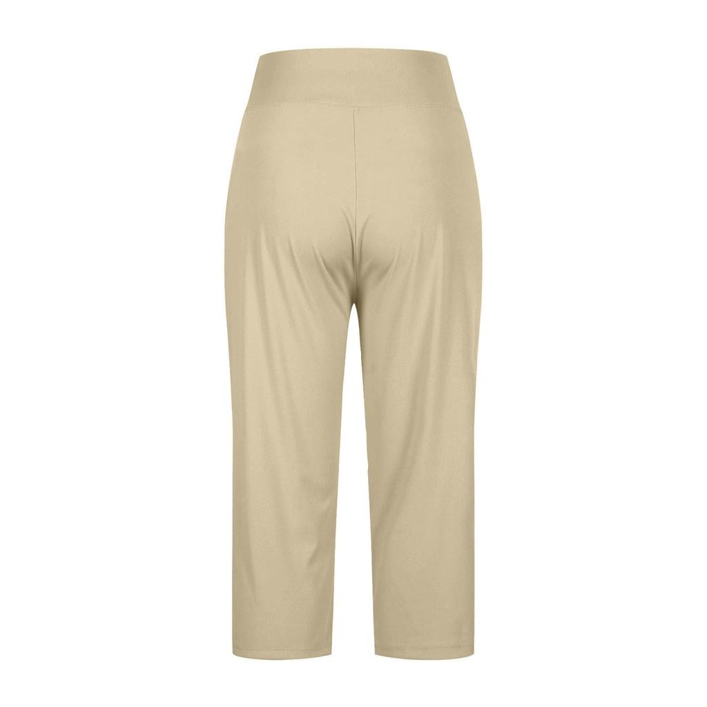 Women's Fashionable Solid Color Button Pocket Pants With Split Hems High Waist Sports Yoga Casual Cropped Pants