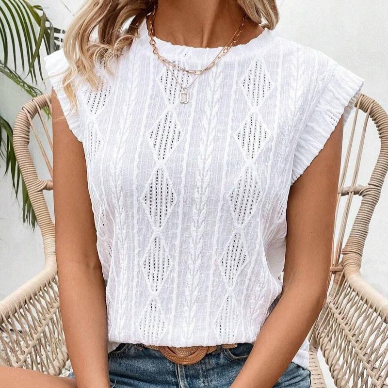 Летняя новая жаккардовая футболка с круглым вырезом и коротким рукавом, свободная футболка для женщин, модная облегающая повседневная футболка для женщин, элегантные винтажные однотонные футболки 26623