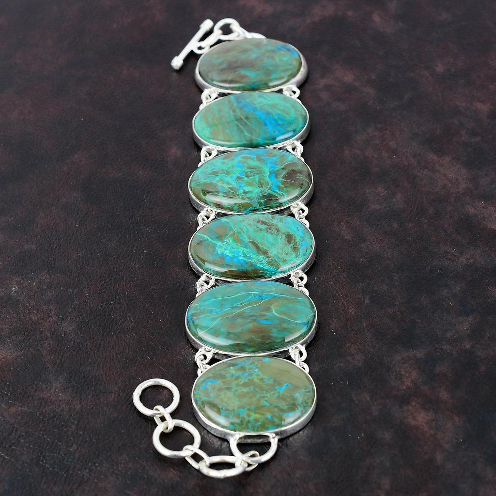 Chrysocolla Gemstone Bracelet Handmade Jewelry 925 Sterling Silver Bracelet Adjustable Chain Bracelet Unique Style Bracelet Anniversary Gift