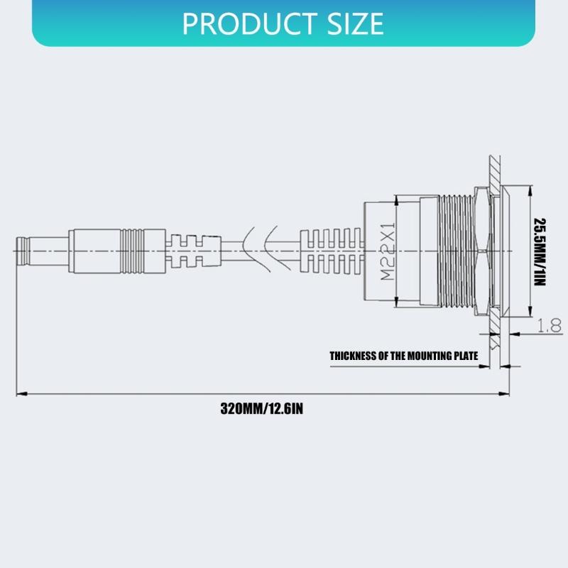 DC5.5x2.1mm Power Extension Cable Waterproof DC5.5x2.1mm Female to Male Power Panel Mount Threaded Mount for Electronics