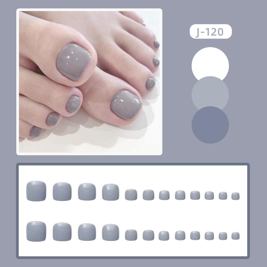 24Pcs Glossy Lake Blue Press On Toenails Full Coverage Artificial Acrylic Fake Toe Nails Removable Wearable Nail Art