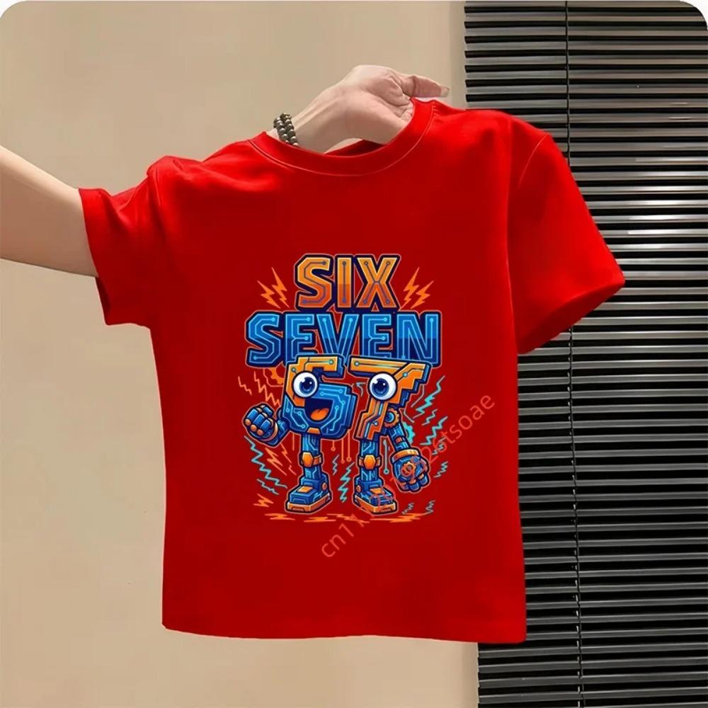 Смешная футболка с принтом числа 67 "Шесть Семь Итальянский Мозголом" для мальчика/девочки, летняя, с коротким рукавом, детская, свободная, удобная, топ