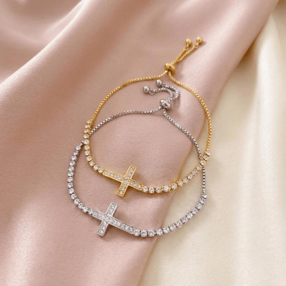 Adjustable Cross Bracelet Classic Elegant Fine Bangle Party Costume Zircon Paved Bracelet Women