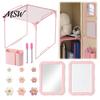 Locker Organization Accessories 15Pcs/Set Pink for School Girls, with Shelf, Dry Erase Whiteboard, Shelf Organizer Markers, Mirror, Pen Holder, Flower