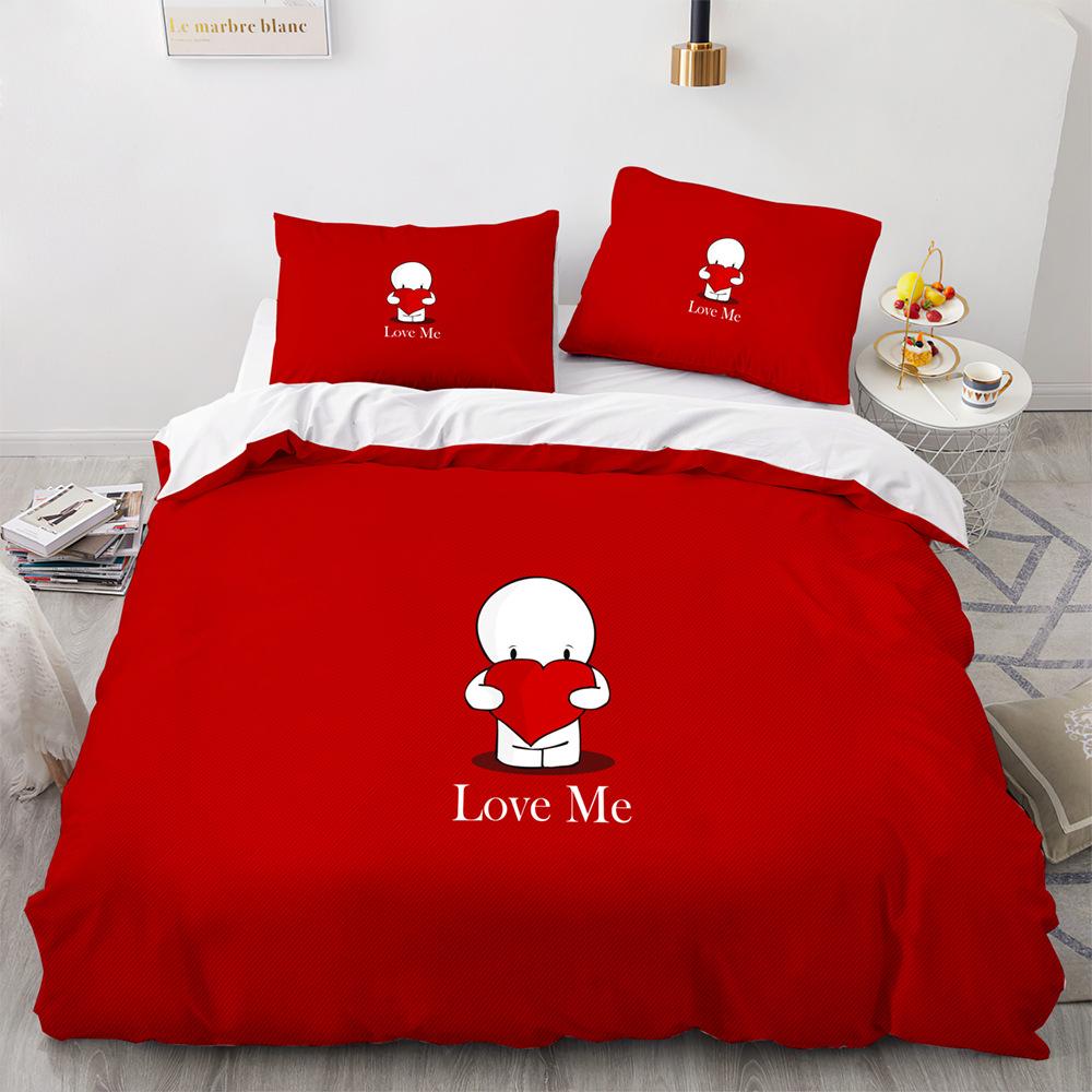 Love Duvet Cover Queen Heart Shaped Bedding Sets White Romance Polyester Comforter Cover for Women Men Boys Girls Teen King Size