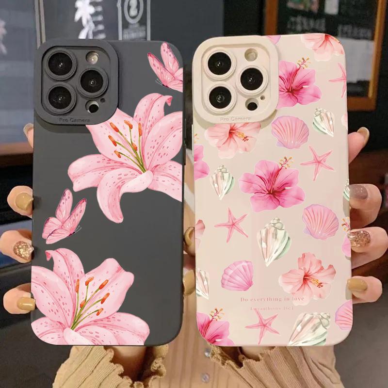 Чехол для телефона с цветочным узором Лилия Бабочка для iPhone 16 15 Pro Max 14 Pro 13 12 11 16E 7 8 Plus XR XS X SE Ударопрочный Мягкий Чехол