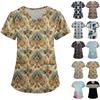 Women's Cute Printed Work Clothes V-neck Double Layer Pockets Basic Short Sleeve Top Pullover Valentines