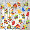 Building Blocks Hanging Swirl Decoration, 56 Pcs Building Block Birthday Hanging Swirls, Building Theme Hanging Swirls