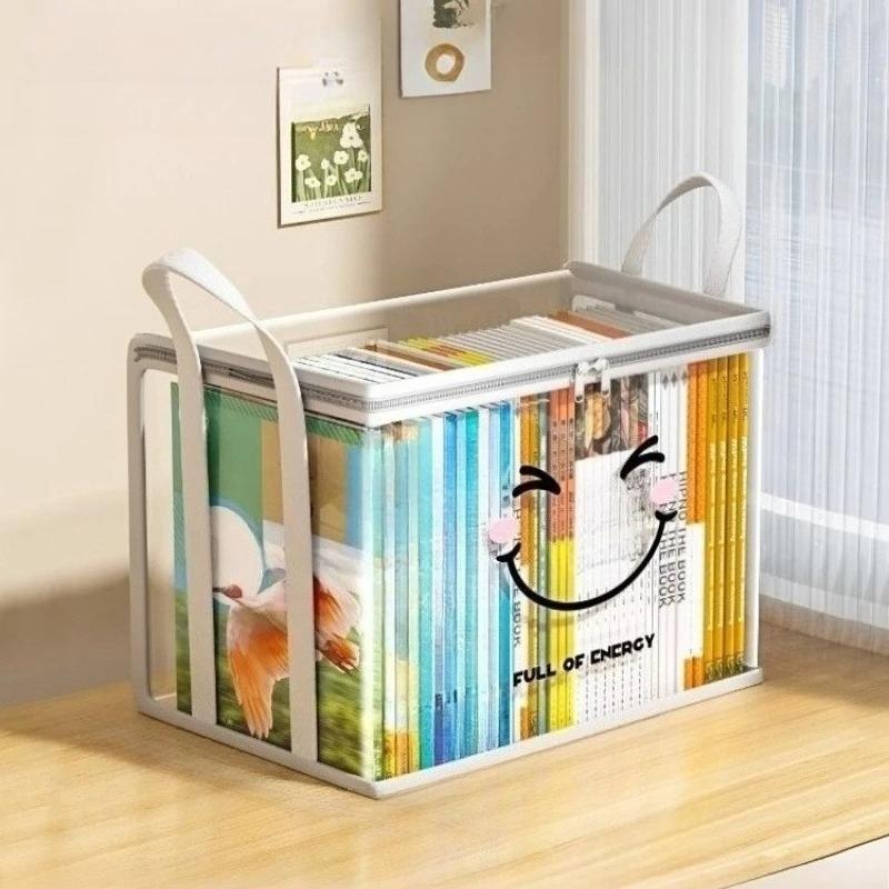 Large Square Storage Box with joyful Face Lid,Black Frame-Heavy-Duty PVC Transparent Organizer Bin,Multi-Purpose Container