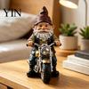 Miniature Gnome Statue Riding Retro Motorcycle Figurine, Motorbike Dwarf Resin Weatherproof Figurine Sculpture, Ornament for Home Office Desk