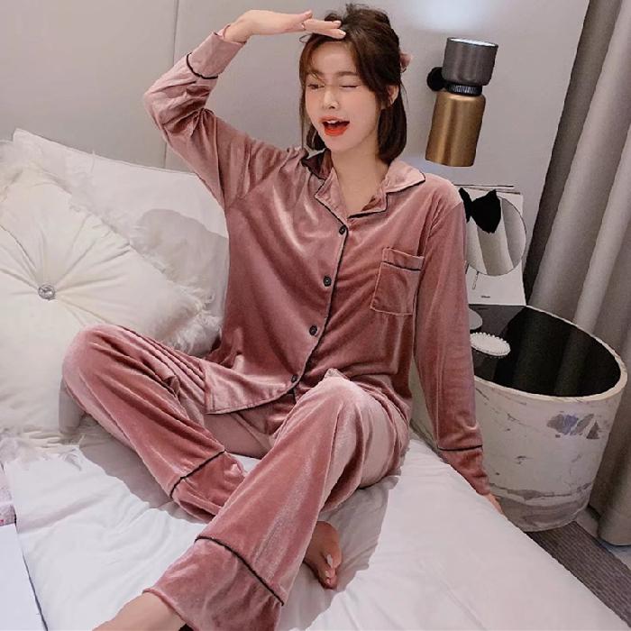 Осенне-зимний теплый пижамный комплект, женская одежда для сна, золотая бархатная домашняя одежда, однотонный пижамный костюм для сестер, женский плотный спортивный костюм