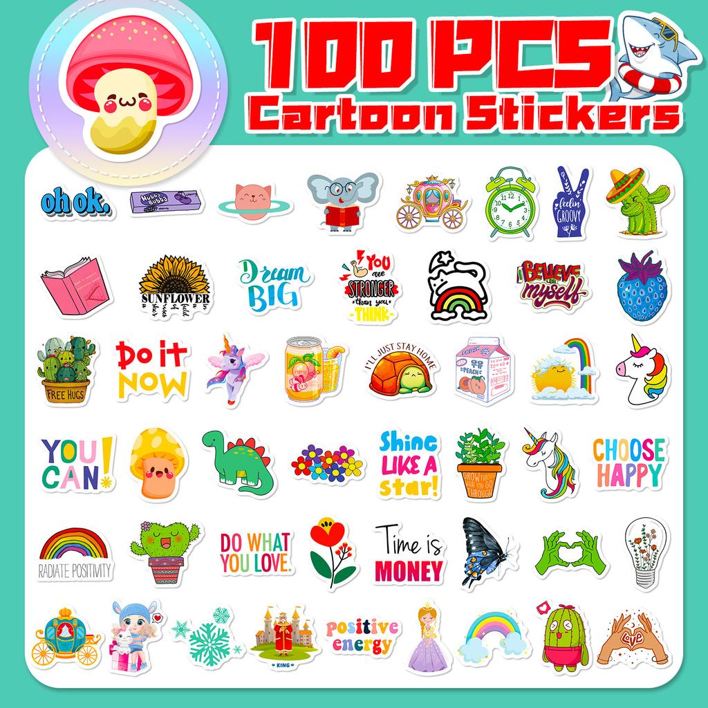 100 Small Size 4cm Castle Mix and Match Small Fresh Party Graffiti Stickers Cartoon Computer Water Cup Text