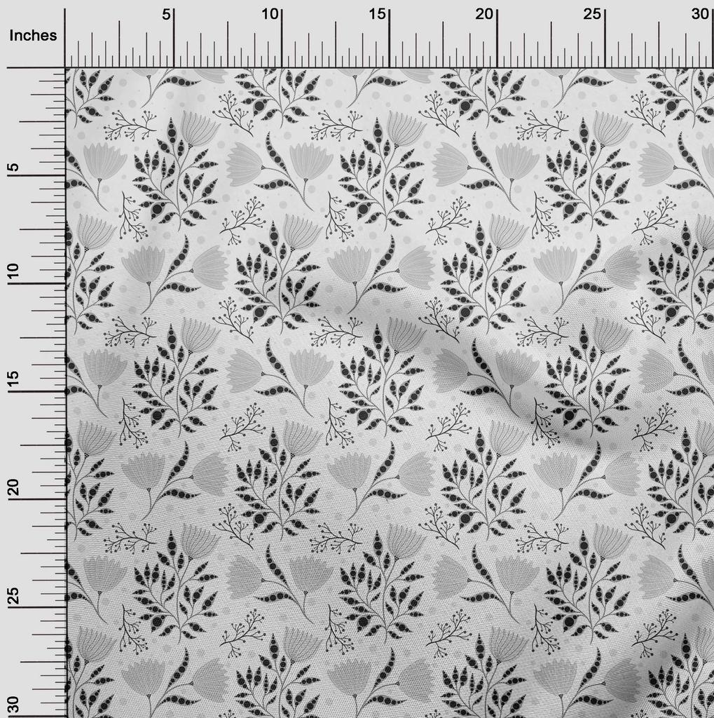oneOone Cotton Flex Gray Fabric Dotted Floral Fabric For Sewing Printed Craft Fabric By The Yard 40 Inch