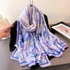 Spring and Summer Thin Print Simulation Silk Brocade Sunscreen Gold Bottom Peony Silk Scarf Long Scarf Shawl Versatile Headscarf Scarf