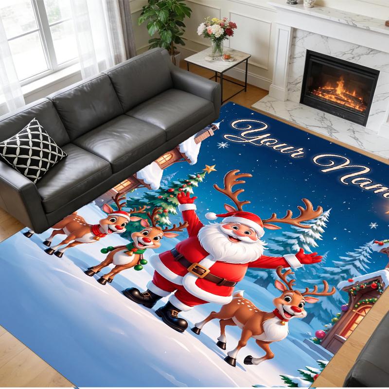 Christmas Custom Name Printed Square Area Rug Soft Non Slip Floor Carpet For Bedroom Holiday Gift