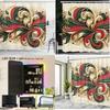 Victorian-Style Christmas Shower Curtain With Elegant Curling Leaves, Dots, And Snowflakes