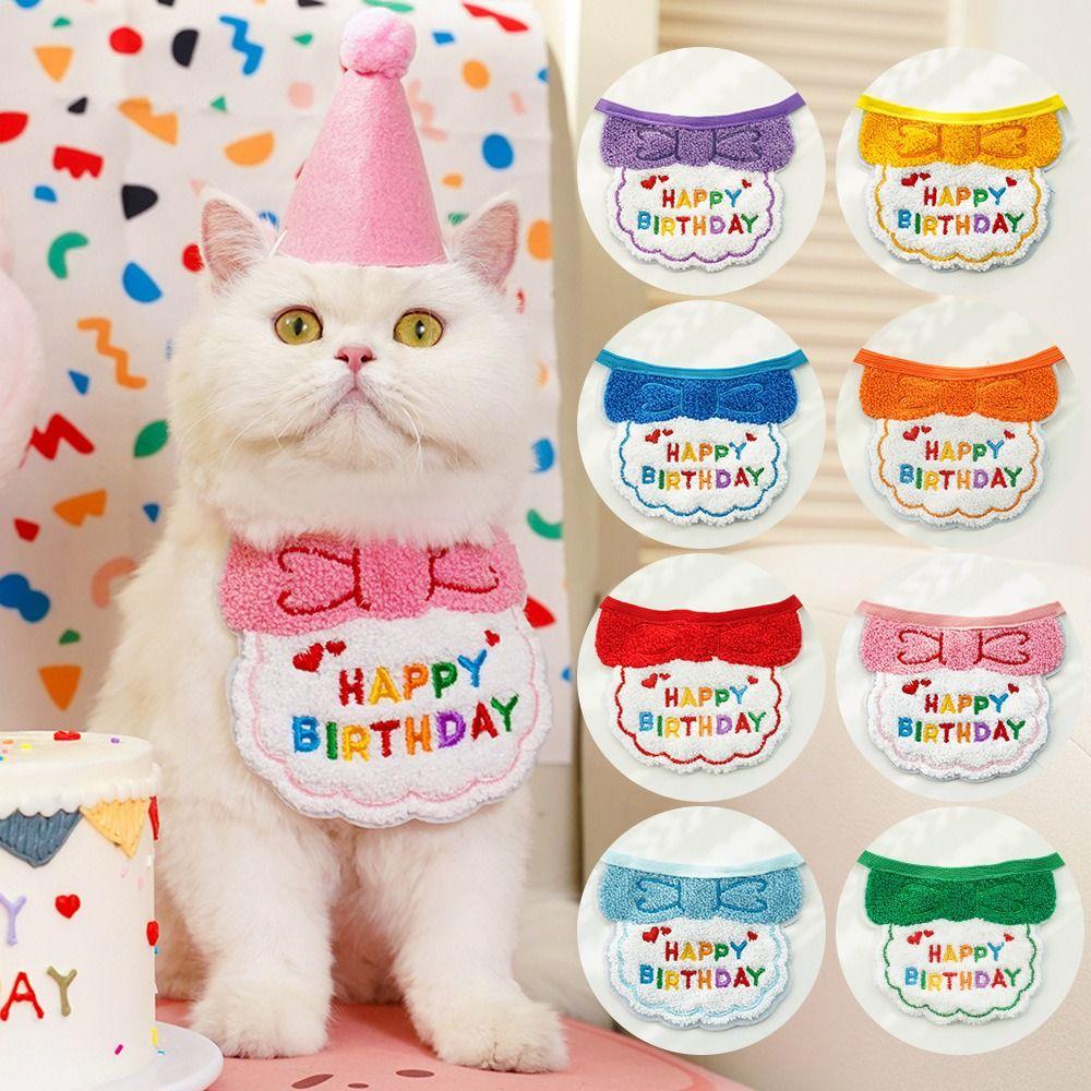 Pets Birthday Party Pet Birthday Scarf Hat Set Pets Cat Scarf Hat Set Ins Style Pet Scarf Dog