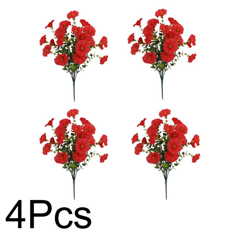 4 пучка искусственных цветов для улицы, поддельные цветы, реалистичный бонсай-кустарник, садовый домашний декор, ипомея, яркие