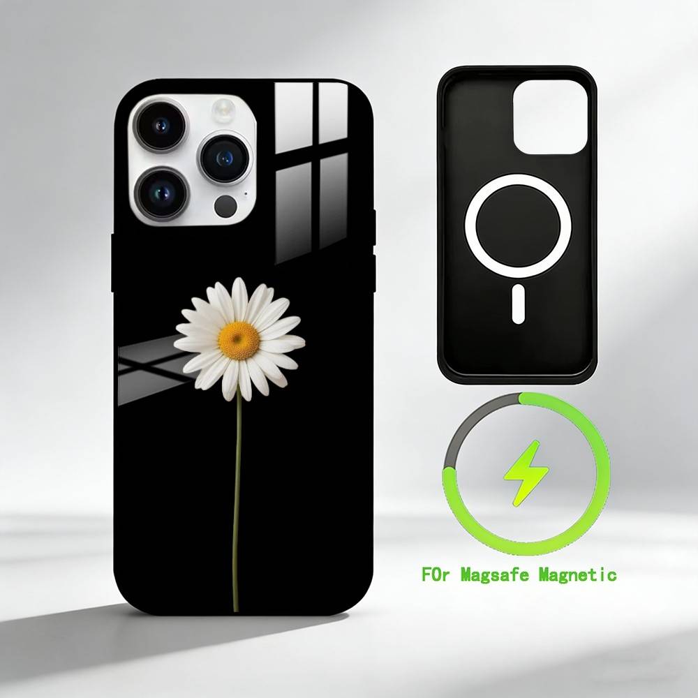 R-Realistic flowers Phone Case For iPhone 17 16 15 14 13 12 Pro Max Plus for Mirror Wireless Magnetic Cover