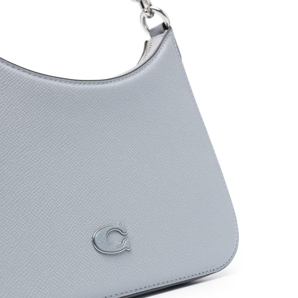 Coach Hobo 23 Letter Logo Plaque Embroidered Crosshatch Canvas And Leather Half-Moon Bag Women Shoulder Bag Gray CJ842-N19