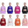 Girls Mesh Dance Top Long Sleeve Mock Neck Cutout Back Rhinestone Crop Top for Lyrical Ballet Performance