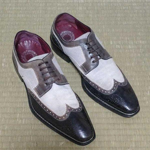 Vintage Spain Made/MEZLAN/Two-Tone Wingtip Shoes/8M/Approx. 26.0/Off-White & Black/Bicolor/Long Nose(USED)
