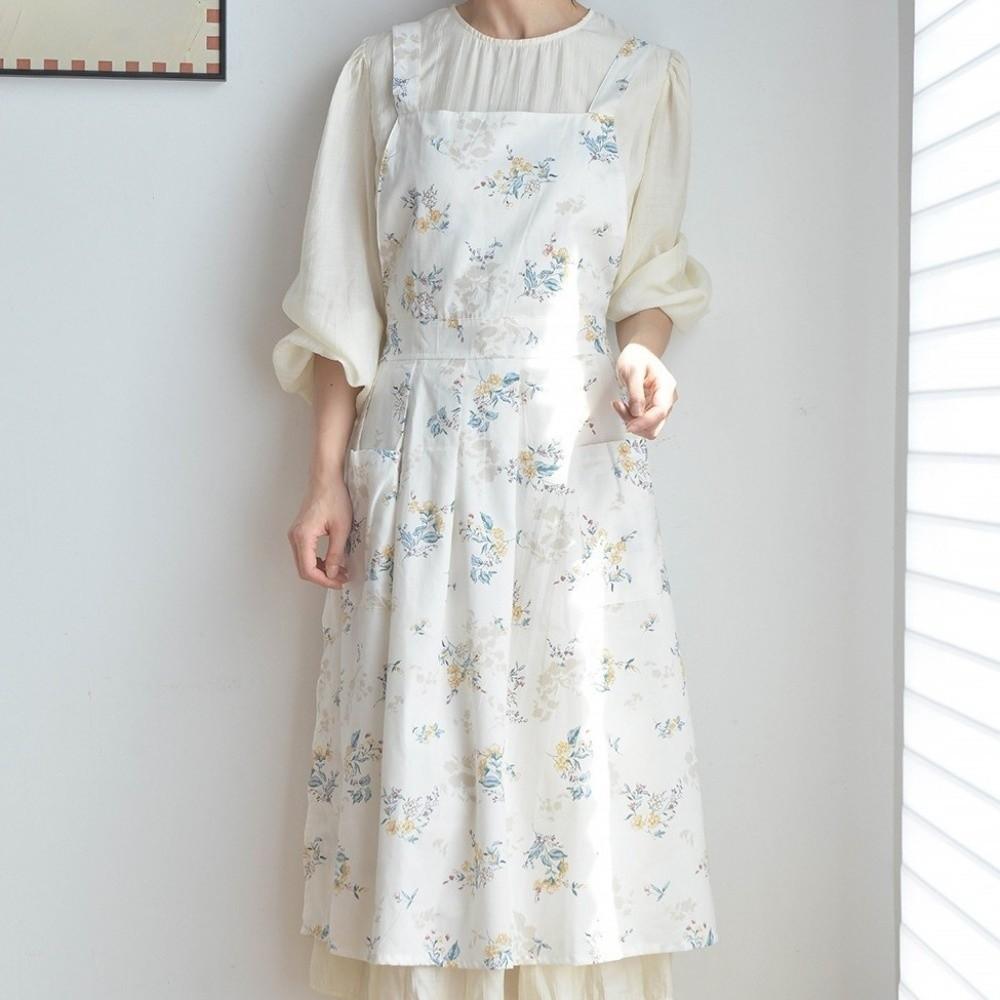 Pure Cotton Cotton Apron Floral Pattern Korean-style Apron Vintage Girls Apron Gardening Works