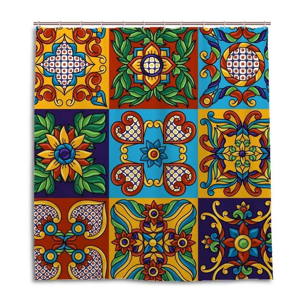 Мексиканская Цветочная Шторка для Душа, Этническое Искусство, Птицы И Пейсли, Цветы в Белом, Полиэстер, Водонепроницаемая, Декор для Ванной