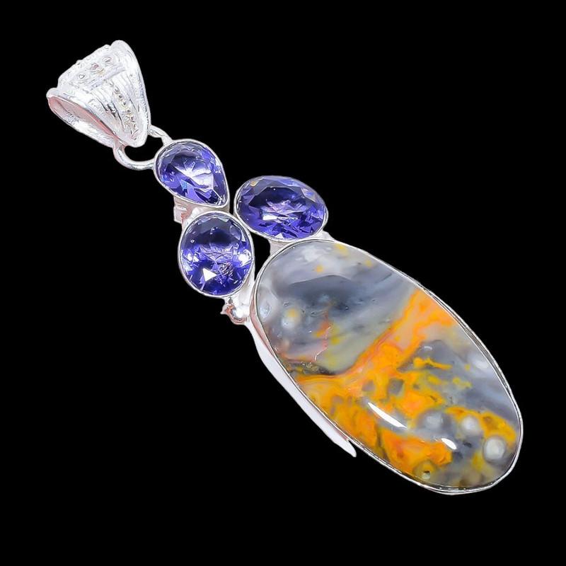 Bumble Bee Jasper, Tanzanite 925 Sterling Silver Jewelry Pendant 2.7" AH-3310