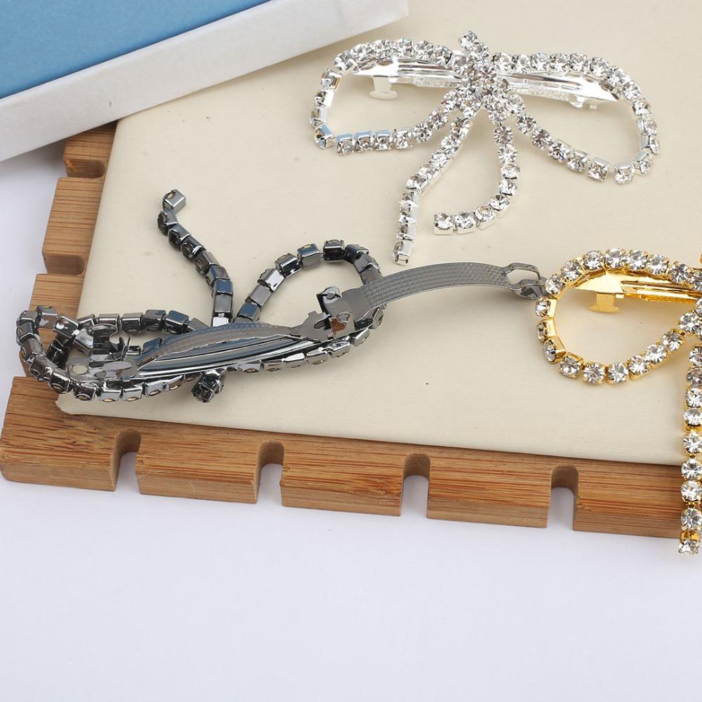 Elegant Rhinestone Bow Hairpins Shiny Tassel Spring Clip Sweet Ponytail Hair Clip Party