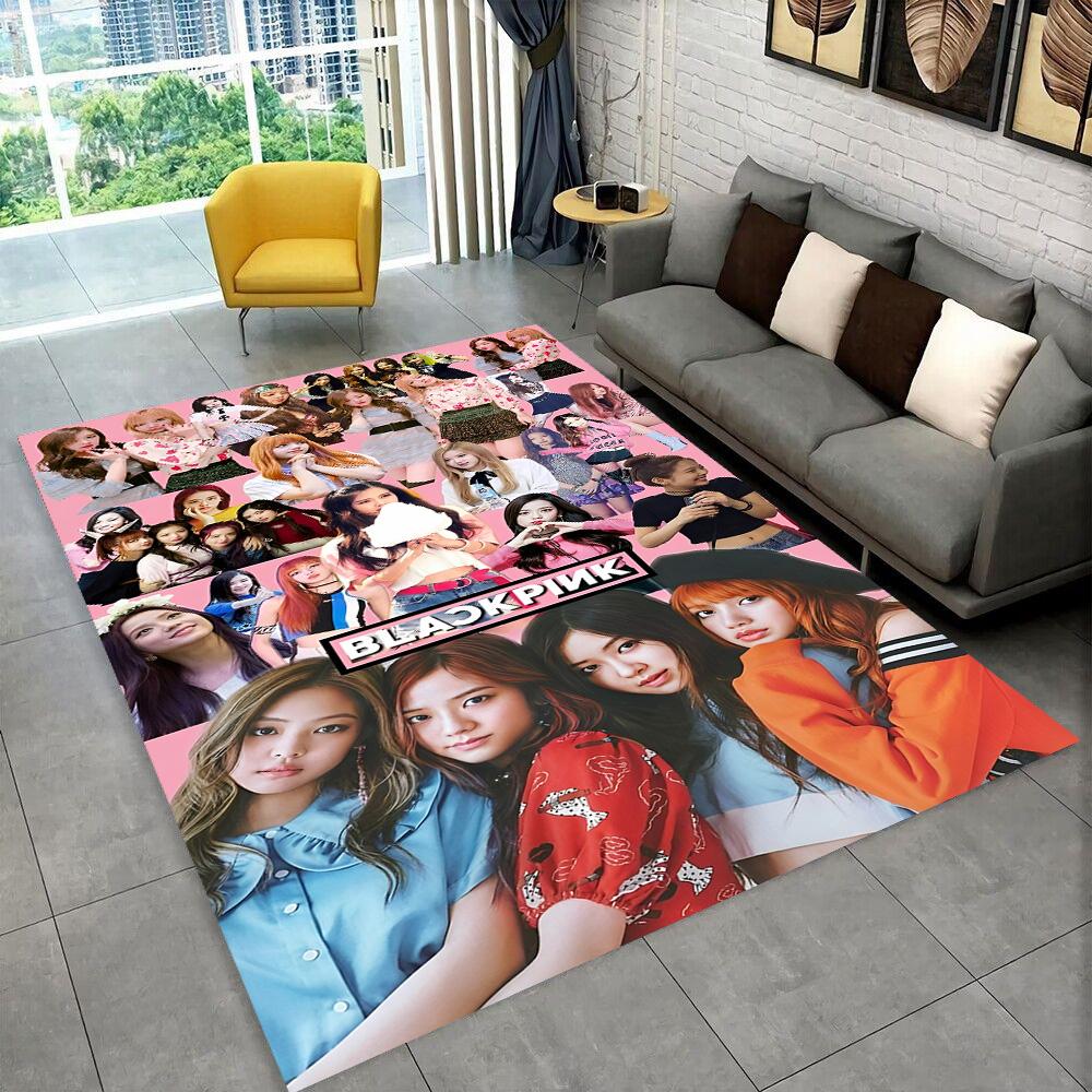 Kpop Girls 3D B-black and Pink-k HD Rug Carpet for Living Room Bedroom Home Decor,Floor Mat Non-slip Decoration for Sofa Doormat