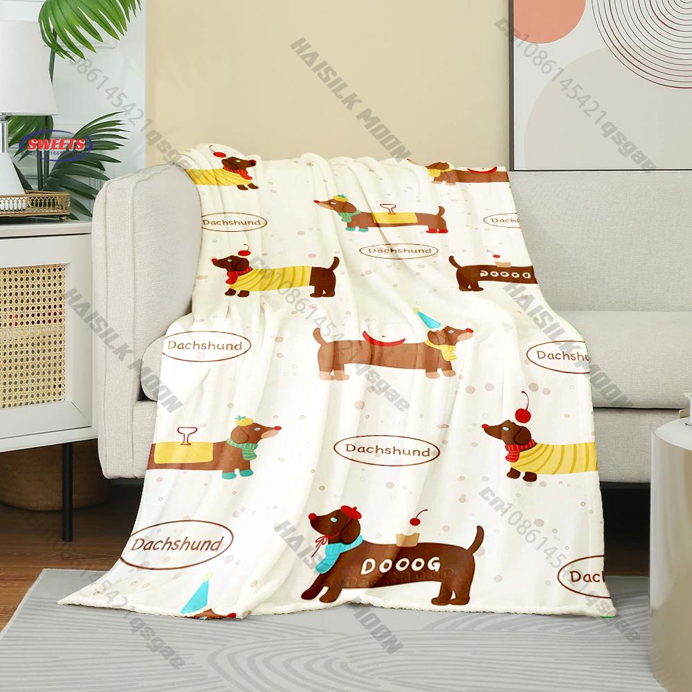6 Styles Cute Dachshund Printed Blanket, Warm Christmas Birthday Gifts for Wife Kids Friends, Sofa Chairs Bed Office Available