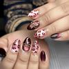 24Pcs Fashion Red Round Head Fake Nails Press on Cat 's Eye Cute Butterfly Design False Nail Short Almond Bow Acrylic Nail Tips