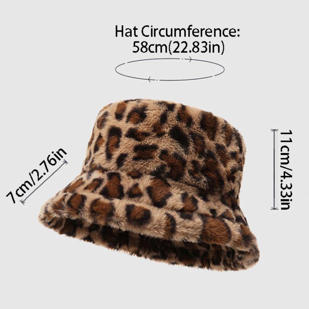 Korean Style Leopard Print Bucket Hat Windproof Thicken Winter Warm Hat Soft Trendy Women Plush Bucket Hat Autumn and Winter