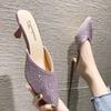 Slides Pink Shoes Crystals Wedding Summer 2024 Mules Women's Slippers and Ladies Sandals Outside Rhenstone Pointed Toe Jewels F