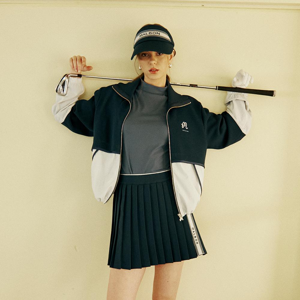 MALBON GOLF Футболка с воротником-стойкой и коротким рукавом Темно-синяя (Женщина)