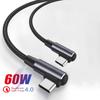 Mobile Phone Data Line Power Delivery Right Angle USB C To USB Type C Cable Fast Charging PD 60W