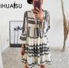 Summer Women's Dress Geometric Print V-neck Skirt Multi-color Multi-size
