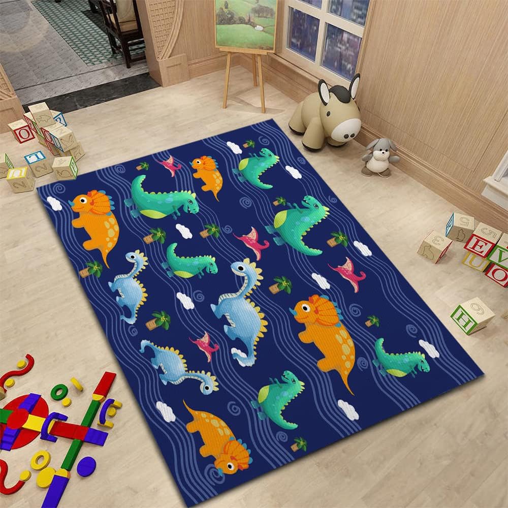 Cartoon Dinosaur Area Rugs Dino Carpet Non Slip Dinosaur Floor Mat for Playroom Classroom Kidroom Decor Children's Crawling Mat