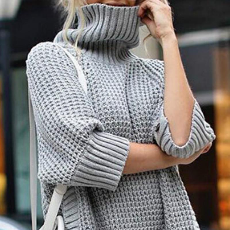 Женский вязаный свитер с высоким воротом, свободный размер, большие размеры, теплый вязаный джемпер, пуловер на зиму осень