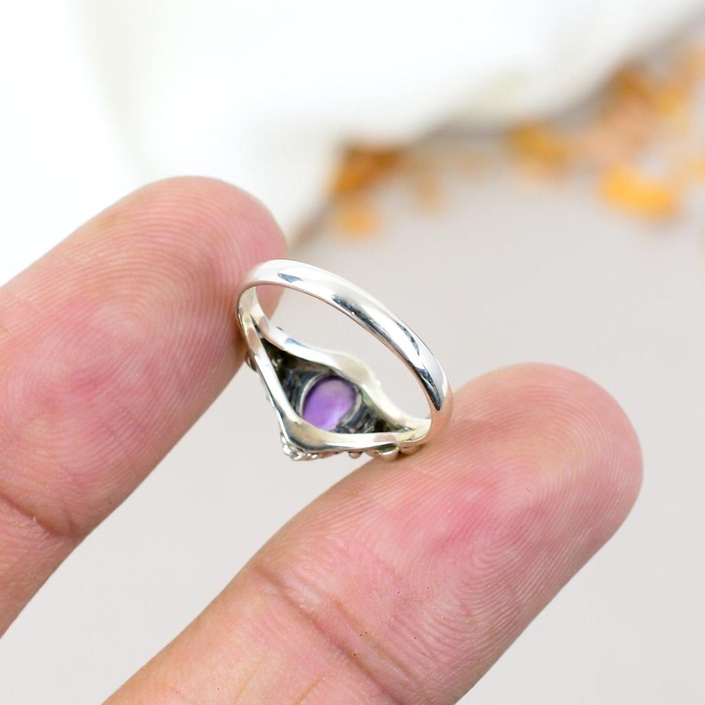 Amethyst Gemstone 925 Sterling Silver Pear Shape Handmade Jewelry Boho Ring For Women