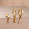 3 Pieces Stainless Steel Hoop Earrings Set For Women Crystal Zircon Huggie Flower Water Drop Trendy Earring Piercing Jewelry