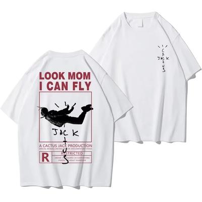 Футболка Cactus Jack LOOK MOM I CAN FLY с коротким рукавом, футболка ASTROWORLD на лето, оверсайз, мужская, женская, хип-хоп, хлопковый топ, одежда