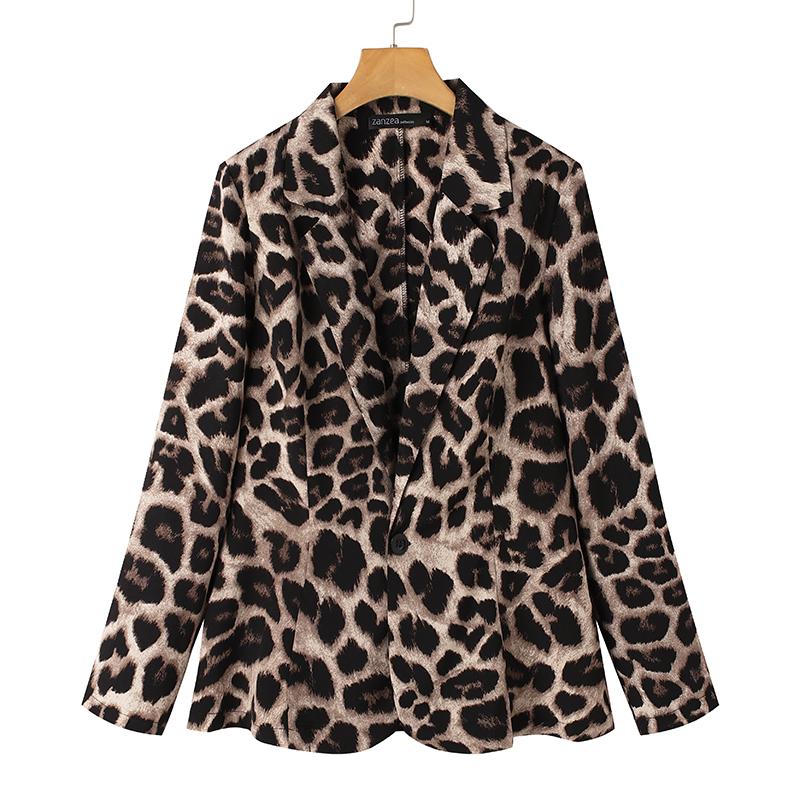 ZANZEA Womens Casual Long Sleeve Leopard Print Cardigan Thin Outwear