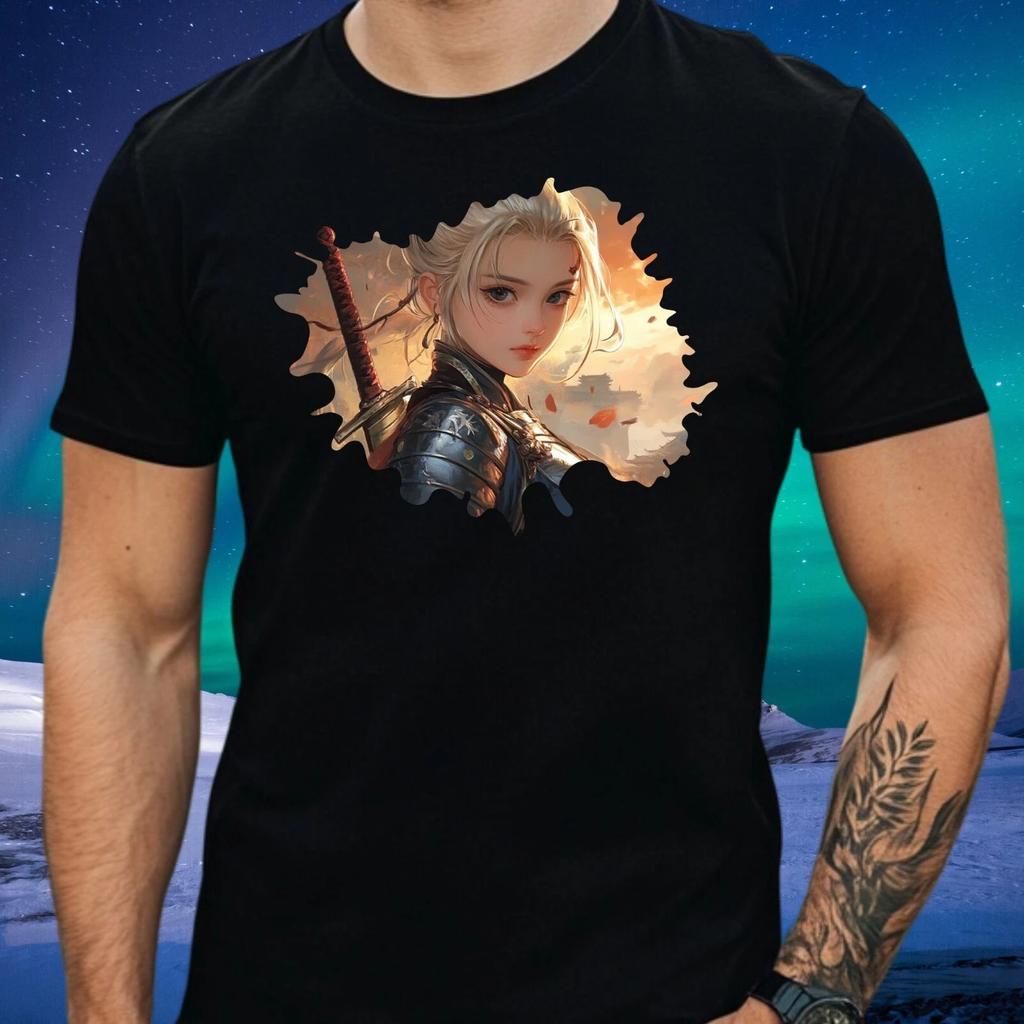 T-Shirt Herren Anime Kriegerin Motiv Baumwolle Größe S bis 5XL