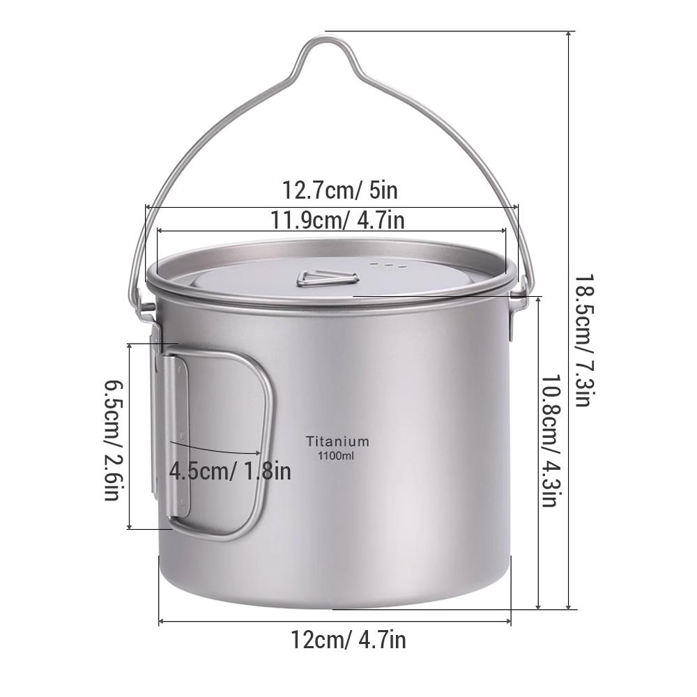 Кемпинговый титановый горшок с крышкой и складными ручками для походов на открытом воздухе