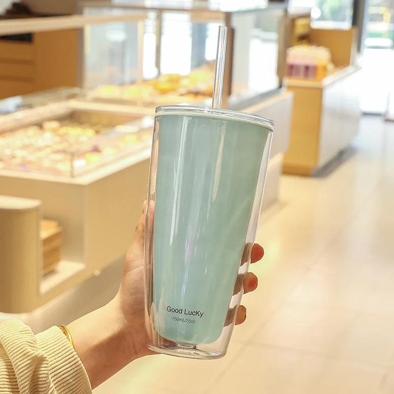 750 мл двухслойный пластиковый стакан для воды с крышкой, соломинкой, холодным соком, чаем, молоком, льдом, кофейными кружками, домашними и дорожными детскими бутылками для воды, посудой для питья