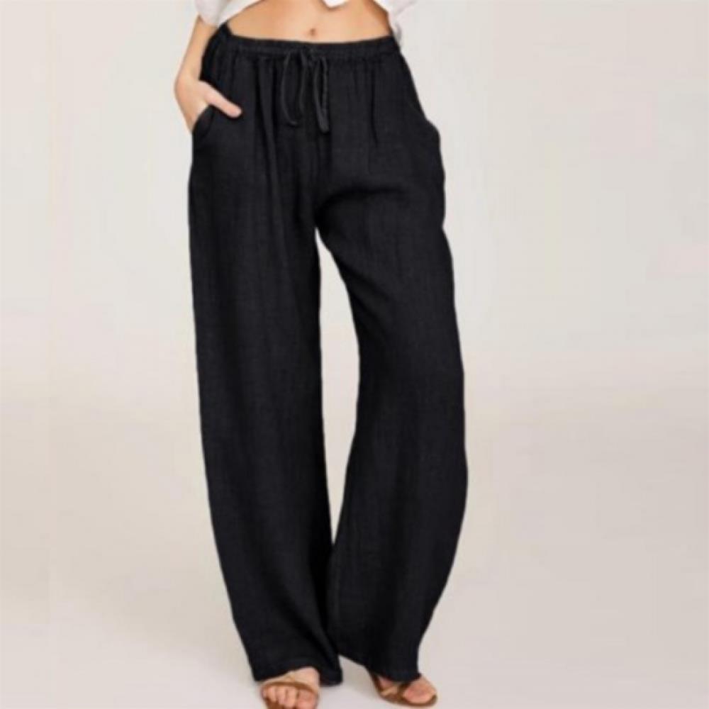 New Arrivals Open Run Women Summer Linen Cotton Blend Semi Wide Pants