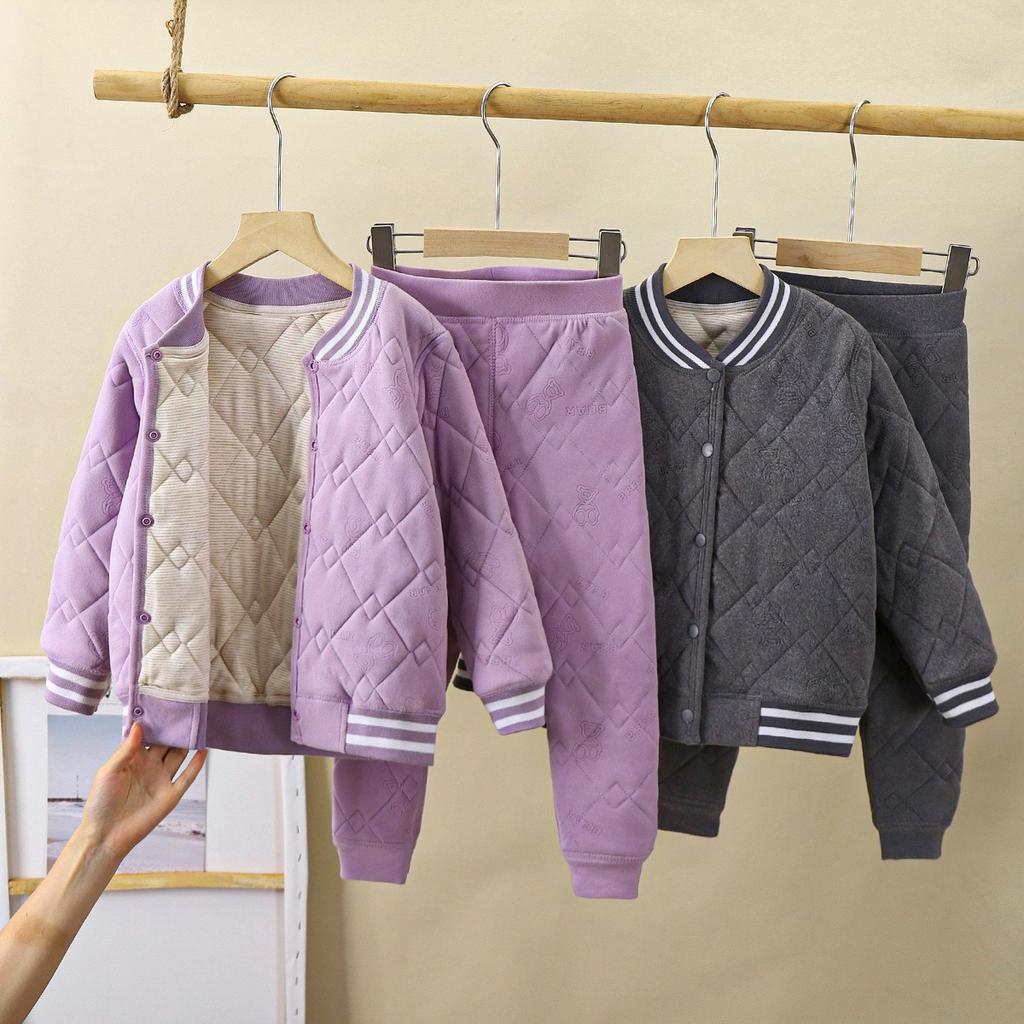 Детский артефакт школьной формы Осень-Зима Трехслойная стеганая хлопковая куртка для мальчиков с толстой велюровой подкладкой и хлопковая куртка для девочек